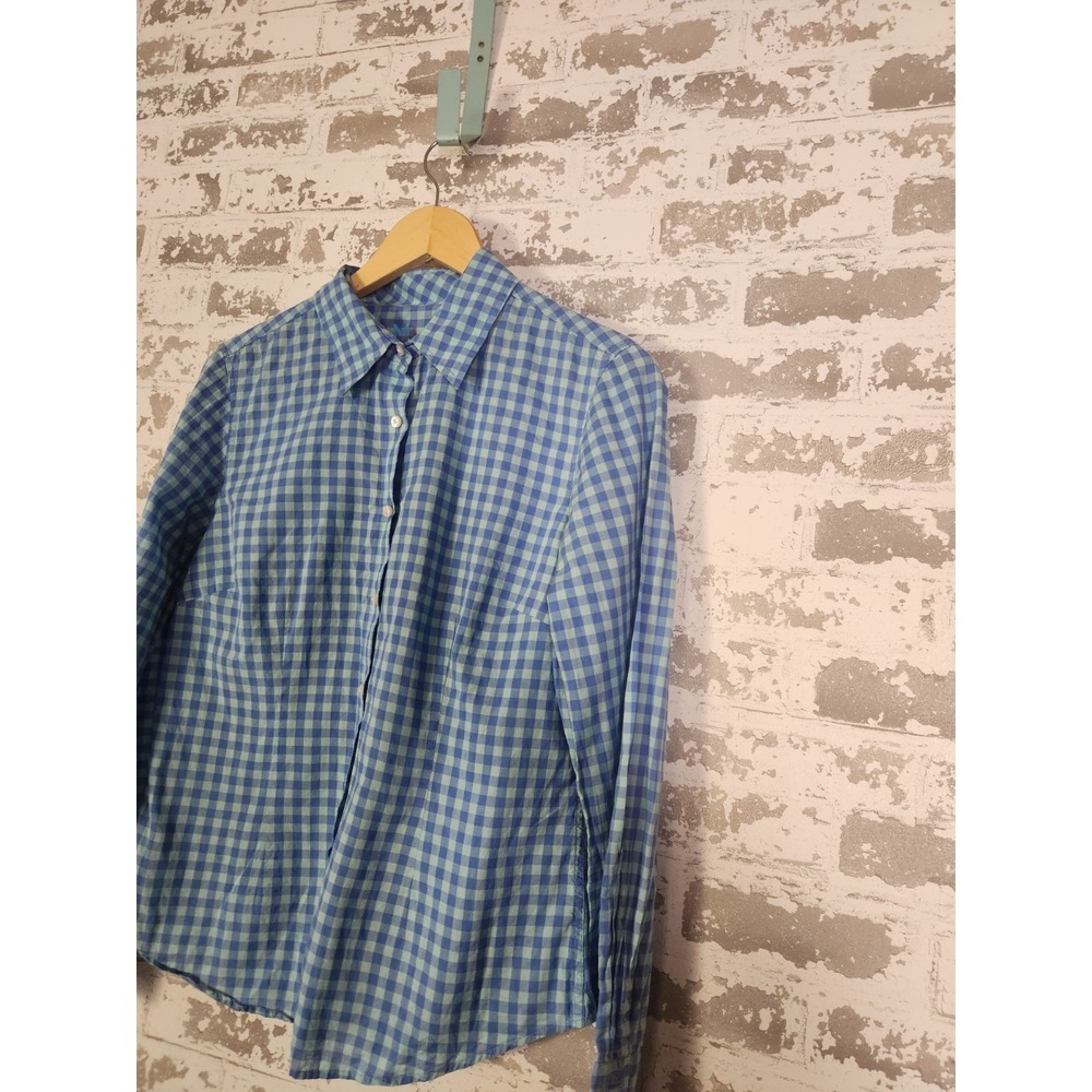 J. McLaughlin Blue Gingham Check Button Down Shirt Cotton‎ Preppy Size 8 - Picture 5 of 15